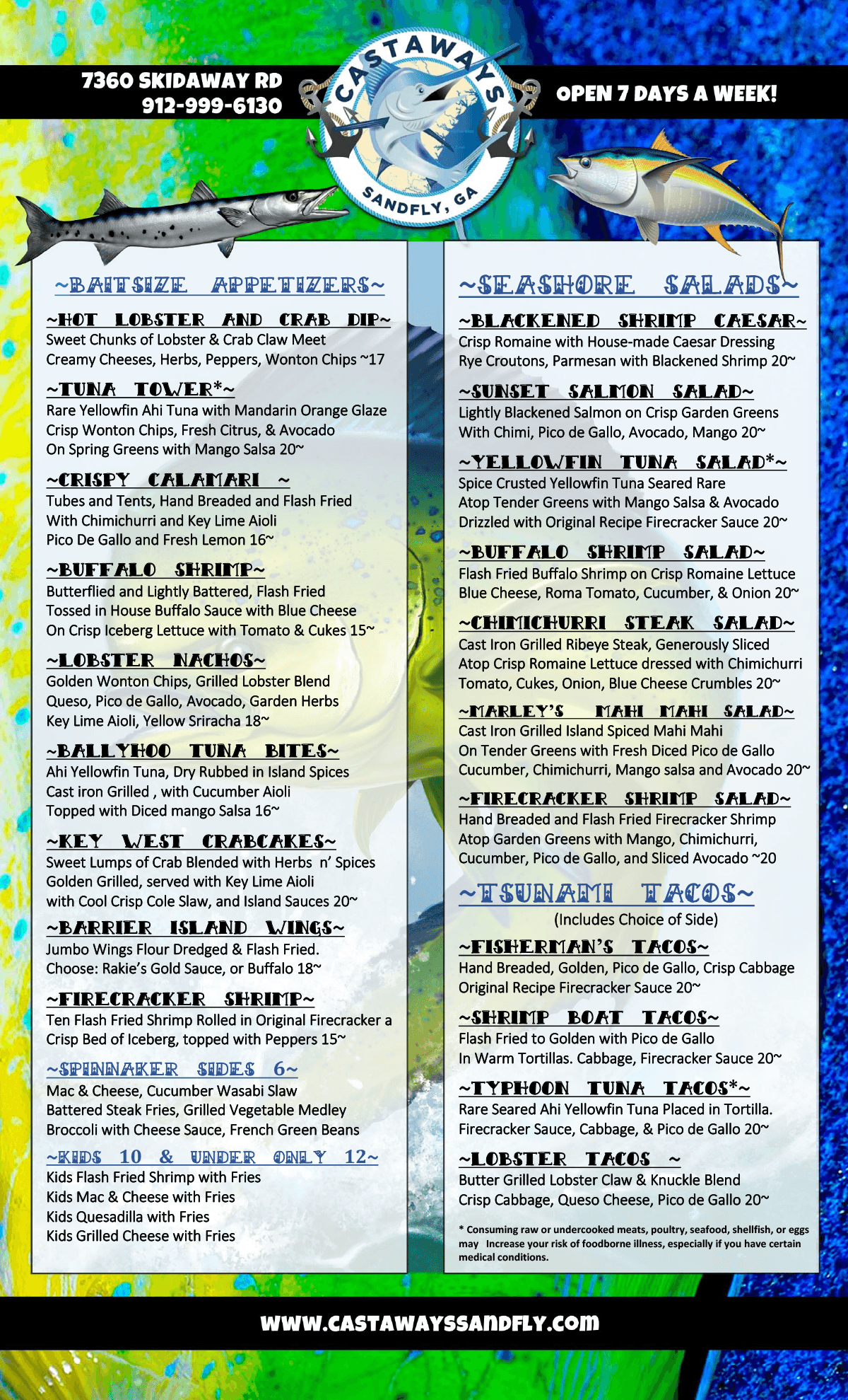 Castaways full menu preview