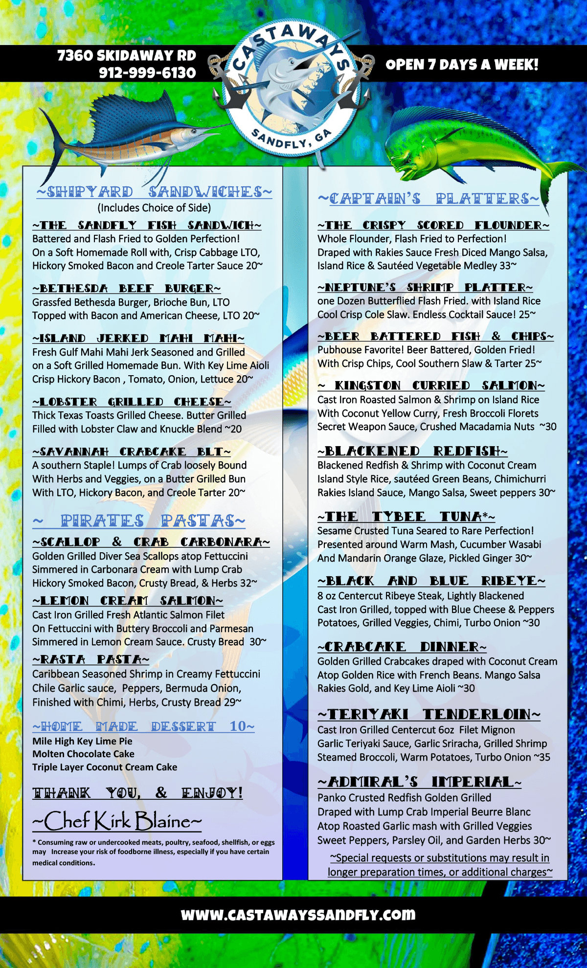 Castaways 2026 menu page 2